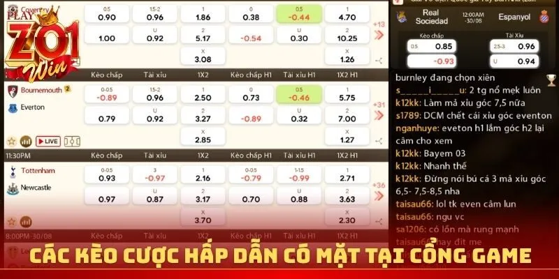 Các kèo cược hấp dẫn có mặt tại cổng game