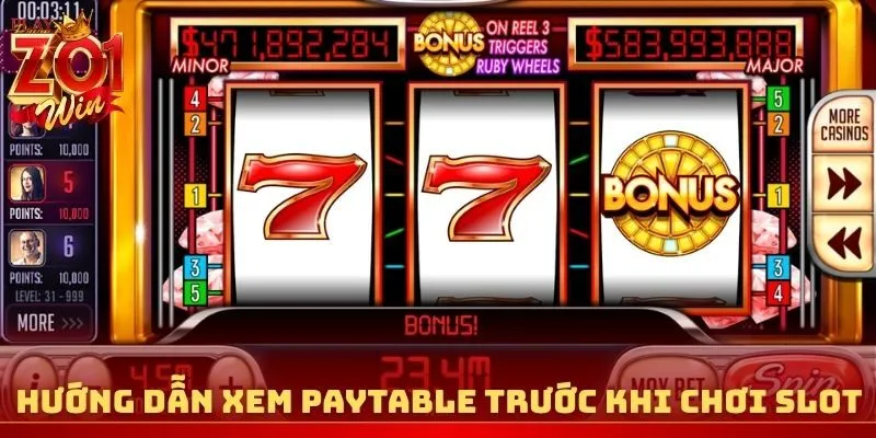 Hướng dẫn xem Paytable trước khi chơi slot