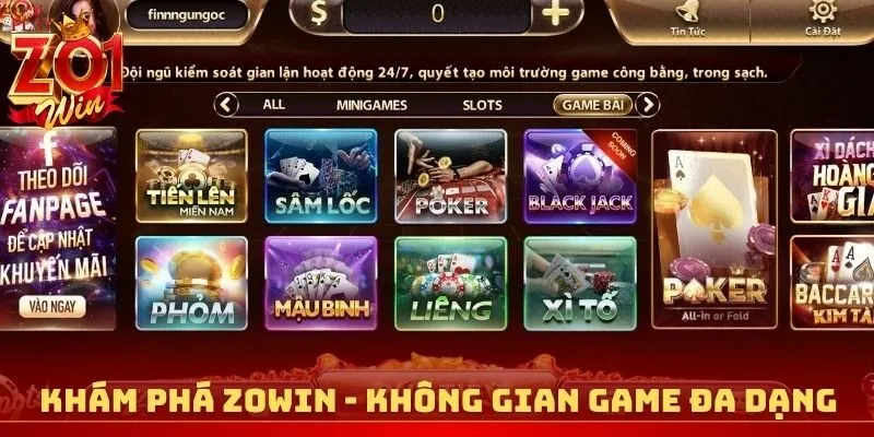 Khám phá Zowin - Không gian game đa dạng