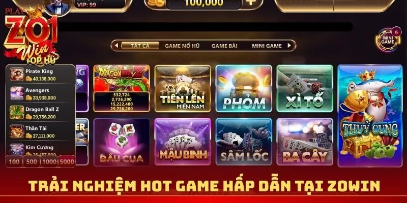 Trải nghiệm hot game hấp dẫn tại Zowin